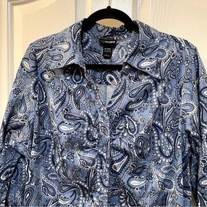 Lane Bryant Blue Paisley Buttoned Front Blouse sz 18/20W